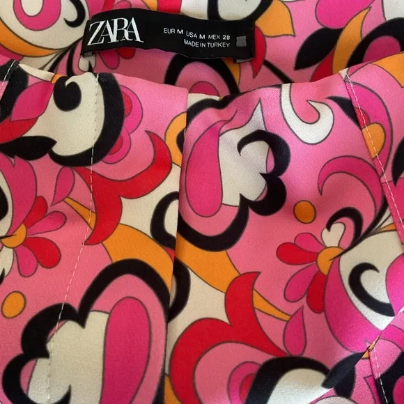 ZARA Retro Pink Psychedelic Print Pants Women’s Size M – Bold Statement Trousers - Picture 3 of 5